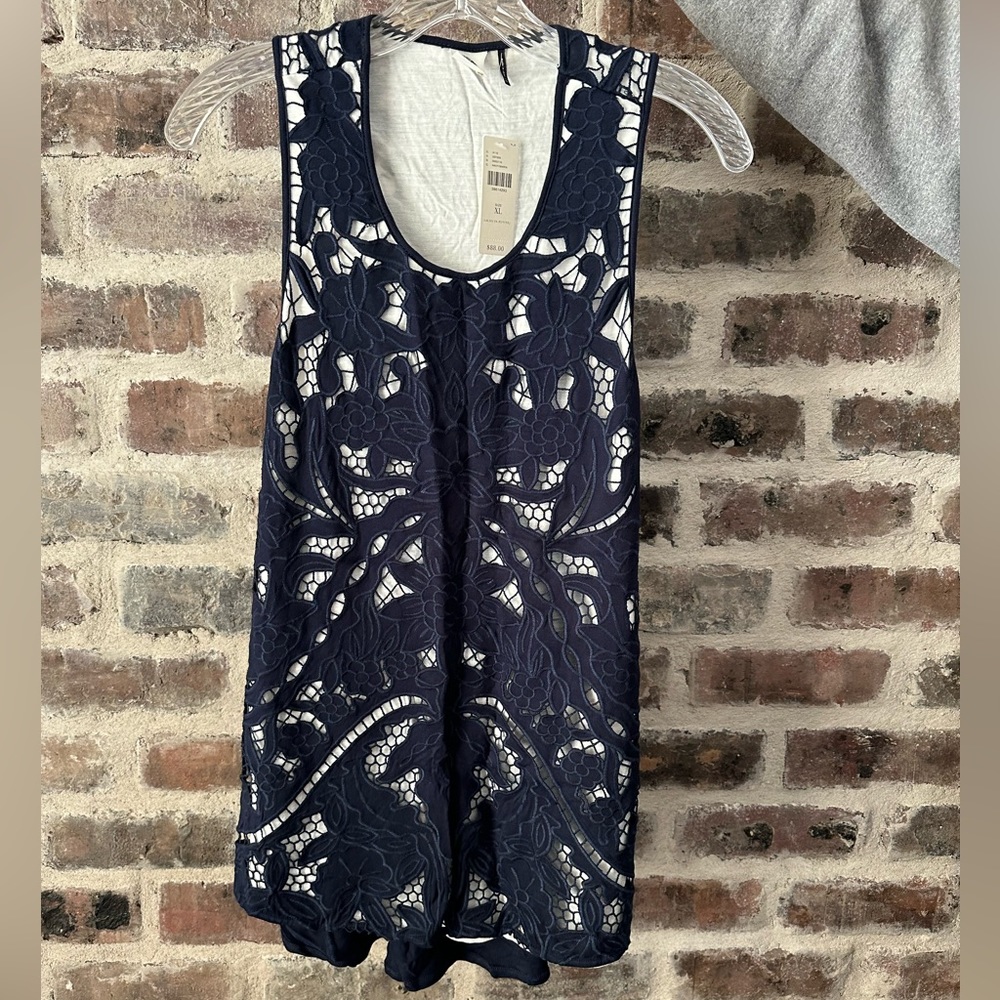 Anthropologie Navy Lace Tank Top